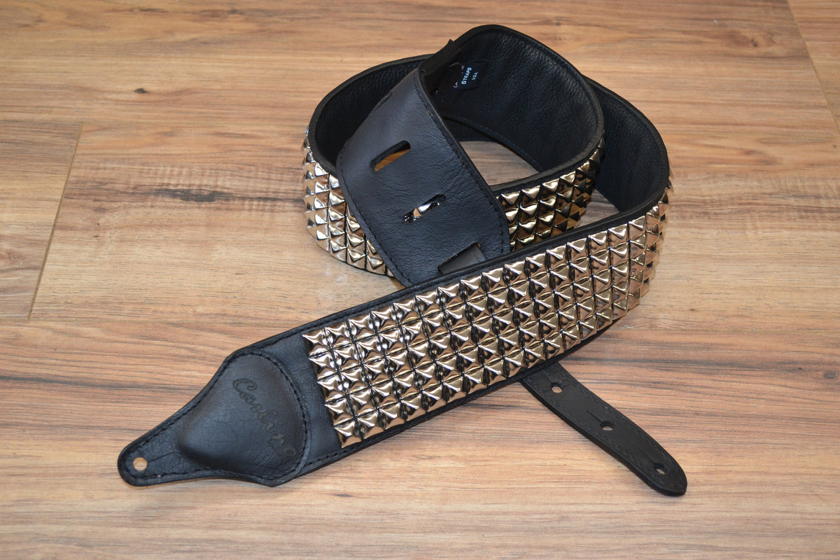 Black Leather Guitar strap with cone spikes