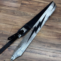 Carlino Ace Lightening Bolt strap Silver Croc with black leather bolt