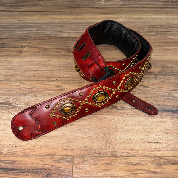 Carlino Orianthi Vampyre Red Latigo Leather Tiger Eye Gold Strap
