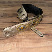 Carlino Orianthi Gold Leather studded Tiger Eye Guitar Strap
