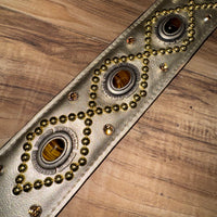 Carlino Orianthi Gold Leather studded Tiger Eye Guitar Strap