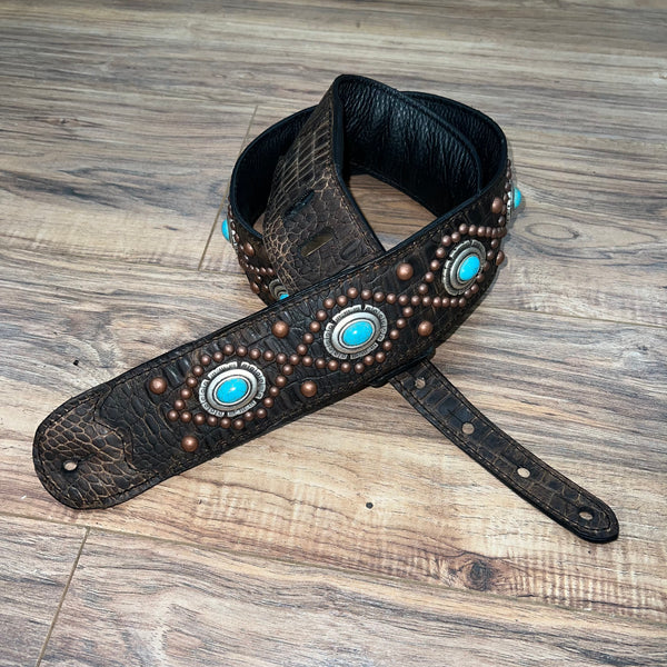 Carlino Orianthi Turquoise Copper Studded Gator Leather strap