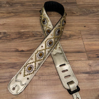 Carlino Orianthi Gold Leather studded Tiger Eye Guitar Strap