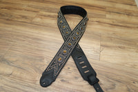 Carlino Custom Tiger Eye Swirl Black Leather Guitar Strap