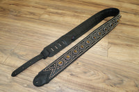 Carlino Custom Tiger Eye Swirl Black Leather Guitar Strap