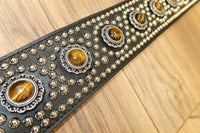 Carlino Custom Tiger Eye Swirl Black Leather Guitar Strap