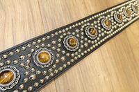 Carlino Custom Tiger Eye Swirl Black Leather Guitar Strap