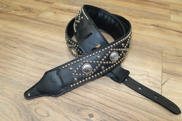 Carlino Custom Saucer Swirl Studded Black Leather Strap