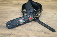 Carlino Orianthi Model Red Carnelian and Pearloid Stone Concho leather Guitar strap