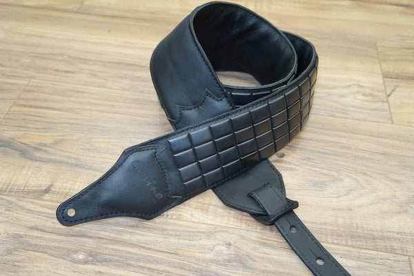 Carlino Custom Black Flat Stud Black Leather Metal Man Guitar Strap