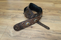 Carlino Orianthi Model Gator Tiger Eye Copper Studded Guitar Strap