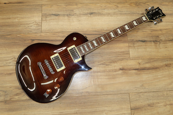 ESP LTD EC 256 FM in Dark Brown Sunburst Flame top