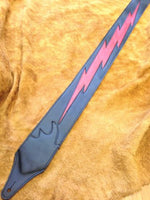 Carlino Custom Red Lightening Bolt Black Leather Guitar Strap