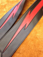 Carlino Custom Red Lightening Bolt Black Leather Guitar Strap