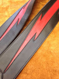 Carlino Custom Red Lightening Bolt Black Leather Guitar Strap