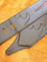 Carlino Custom Red Lightening Bolt Black Leather Guitar Strap