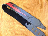 Carlino Custom Red Lightening Bolt Black Leather Guitar Strap