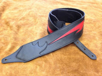 Carlino Custom Red Lightening Bolt Black Leather Guitar Strap