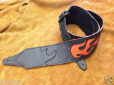 Carlino Custom Orange Leather Flame Black Leather Guitar Strap