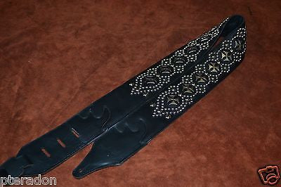 Carlino Iron Cross Studded Custom Guitar Strap, Aged Silver Maltese Crosses