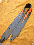 Carlino Custom Orange Lightening Bolt Black Leather Guitar Strap