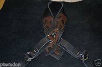 Carlino Gladiator Black Leather Guitar Strap w/flames For Heavy Guitars 3.5"