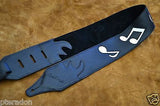 Carlino SRV style Strap Replica black leather, with white notes, suede backing