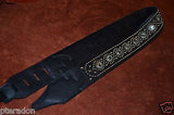 Carlino Exotic Series Abalone Concho Studded Black Leather Guitar Strap