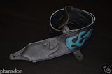Carlino Custom Teal Leather Flame Black Leather Guitar Strap