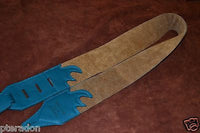 Carlino Custom Single Stud Row Luxury Leather Guitar Strap, Teal w/Tobacco back