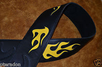 Carlino Custom Yellow Leather Flame Black Leather Guitar Strap