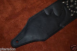 Carlino Exotic Series Abalone Concho Studded Black Leather Guitar Strap