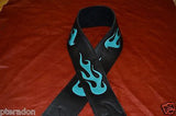 Carlino Custom Sea Foam Green/Turquoise Leather Flame Black Leather Guitar Strap