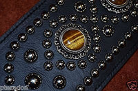 Carlino Exotic Series Tiger Eye Concho Studded Black Leather Guitar Strap