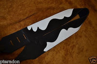 Carlino Custom Leather Guitar Strap, Black and White Leather Wave Design