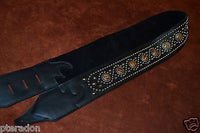 Carlino Exotic Series Tiger Eye Concho Studded Black Leather Guitar Strap