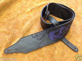 Carlino Custom Purple Leather Flame Black Leather Guitar Strap