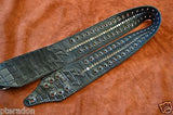Carlino MetalMan Black Leather Grommet Crocodile ends Guitar Strap, 3.5"