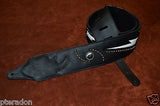 Carlino Custom White Lightening Double Bolt/Swirl stud blk leather Guitar Strap