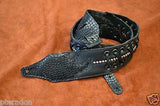 Carlino Custom Black Leather /Black Grommet /With Laces,studs Metal Guitar Strap