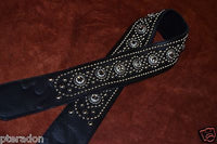 Carlino Exotic Series Crystal Concho Studded Black Leather Guitar Strap