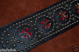 Carlino Custom Maltese Iron Cross Leather Studded Black Leather Guitar Strap