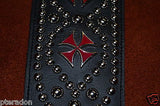 Carlino Custom Maltese Iron Cross Leather Studded Black Leather Guitar Strap