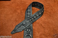 Carlino MetalMan Black Leather Grommet Crocodile ends Guitar Strap, 3.5"  w/lace