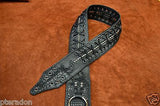 Carlino MetalMan Black Leather Grommet Crocodile ends Guitar Strap, 3.5"  w/lace
