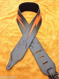 Carlino Custom Orange Lightening Bolt Black Leather Guitar Strap