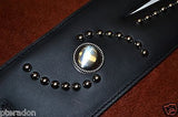 Carlino Custom White Lightening Double Bolt/Swirl stud blk leather Guitar Strap