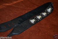 Carlino Custom Black & White Leather Fringe Country Style Guitar Strap, conchos