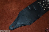 Carlino Exotic Series Crystal Concho Studded Black Leather Guitar Strap