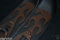 Carlino Gladiator Black Leather Guitar Strap w/flames For Heavy Guitars 3.5"